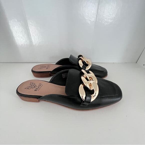 Sheena Flat Mule Loafer with Chain Detail Women’s Size 8 Black/Gold Very Comfy - Picture 8 of 9